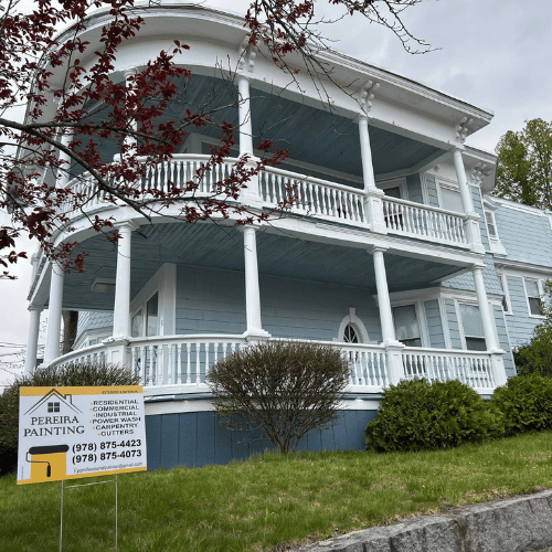 Exterior of a modern house with fresh grey paint.