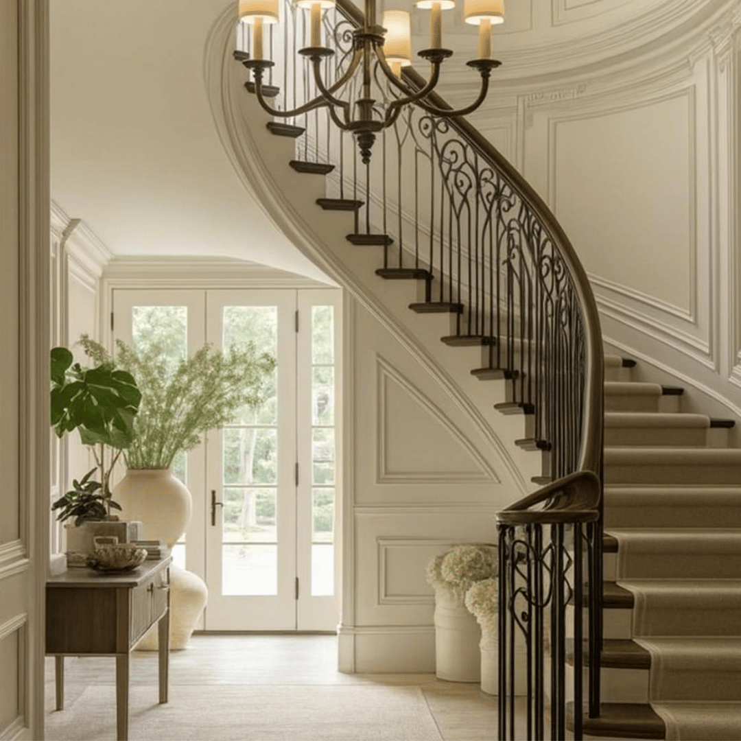 Painter working on interior wall detail